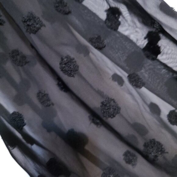 PEACH BLACK PEPLUM BLOUSE -CHIFFON SLEEVES CHENILLE DOTS FEMININE FIT (SIZE L) - Picture 7 of 9